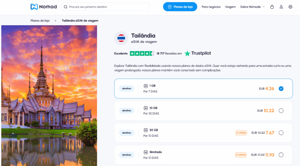 Fornecedores eSIM Tailândia: Nomad
