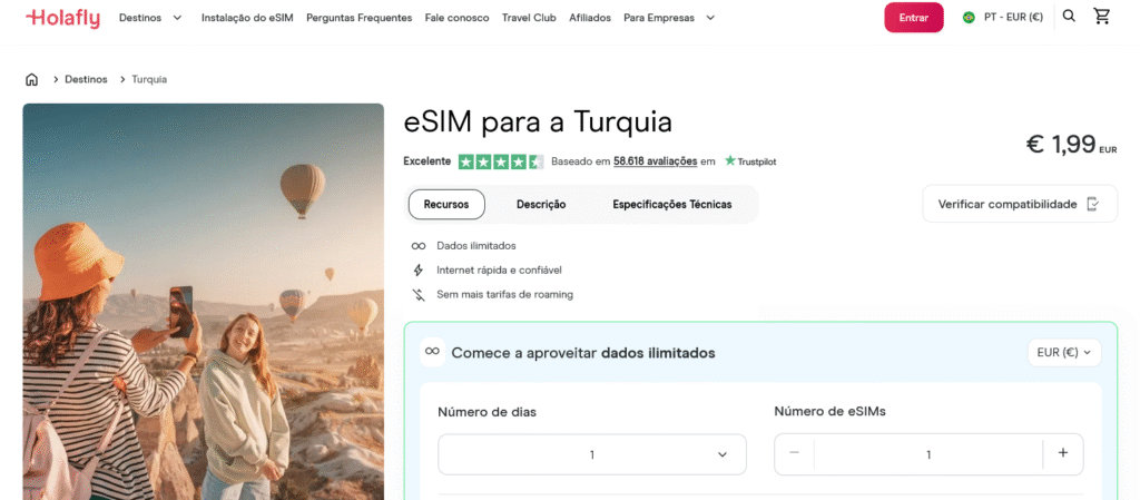Fornecedores eSIM Turquia: Holafly