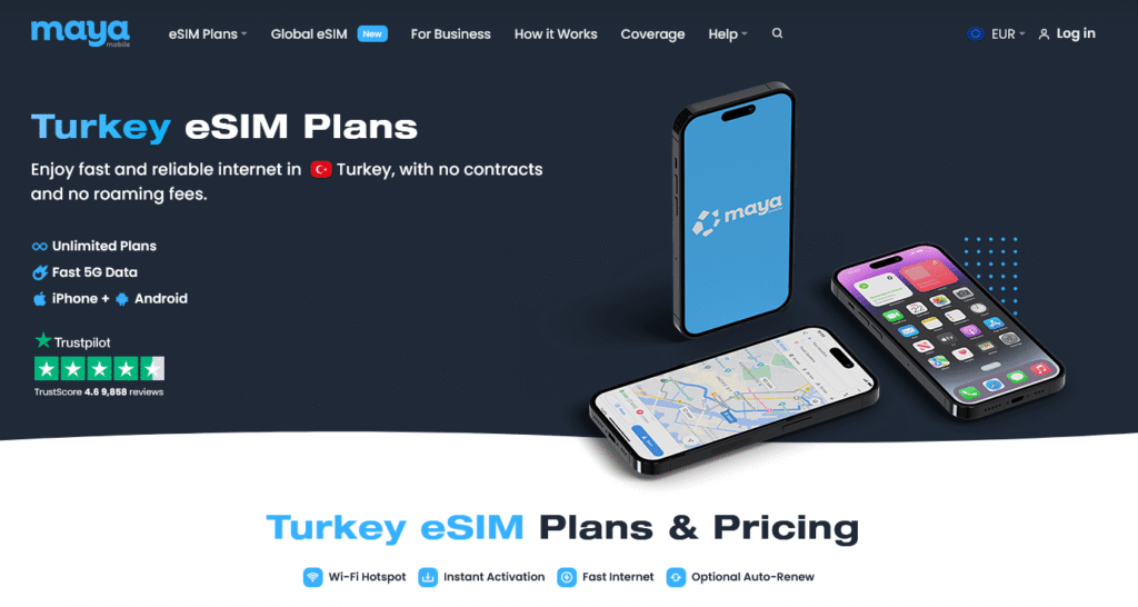 Fornecedores eSIM Turquia: Maya