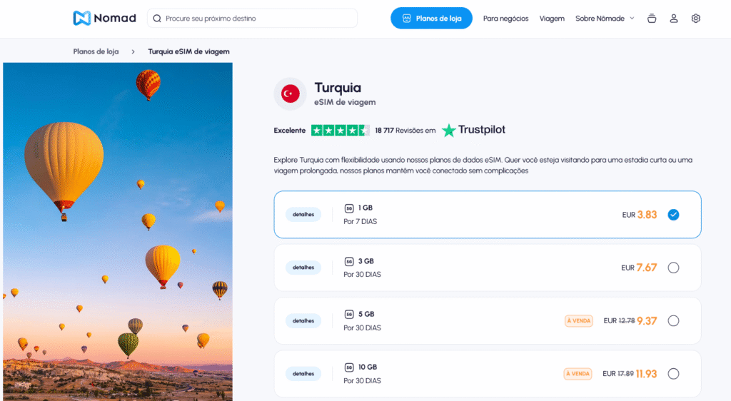 Fornecedores eSIM Turquia: Nomad