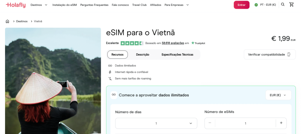 Fornecedores eSIM Vietname: Holafly