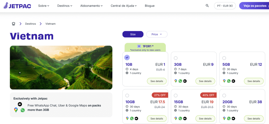 Fornecedores eSIM Vietname: Jetpac