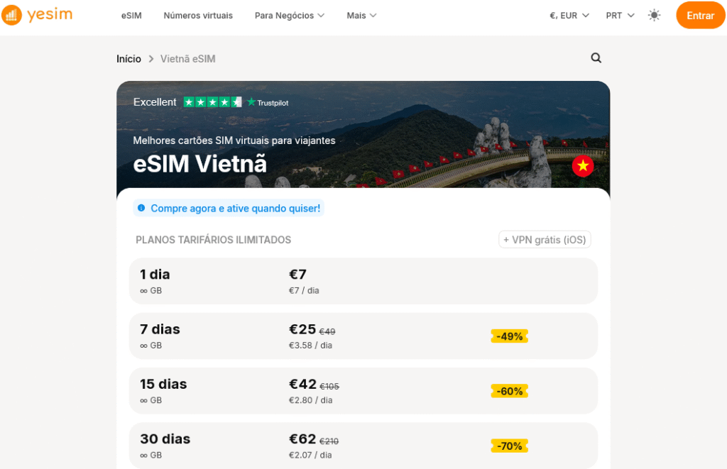 Fornecedores eSIM Vietname: Yesim