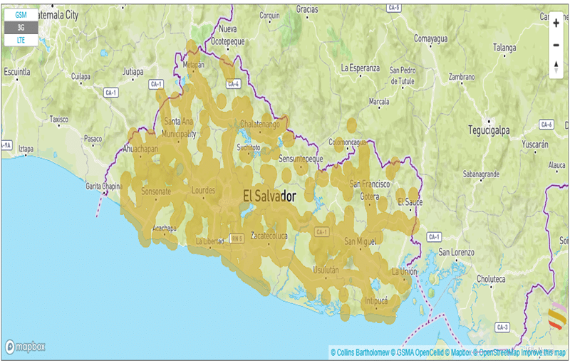 esim coverage map in el salvador