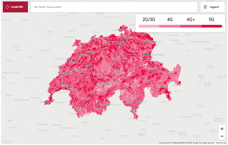 coverage map in switzerland with an esim