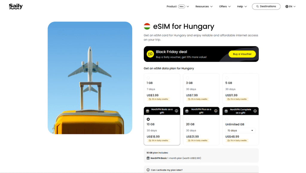saily hungary esim homepage