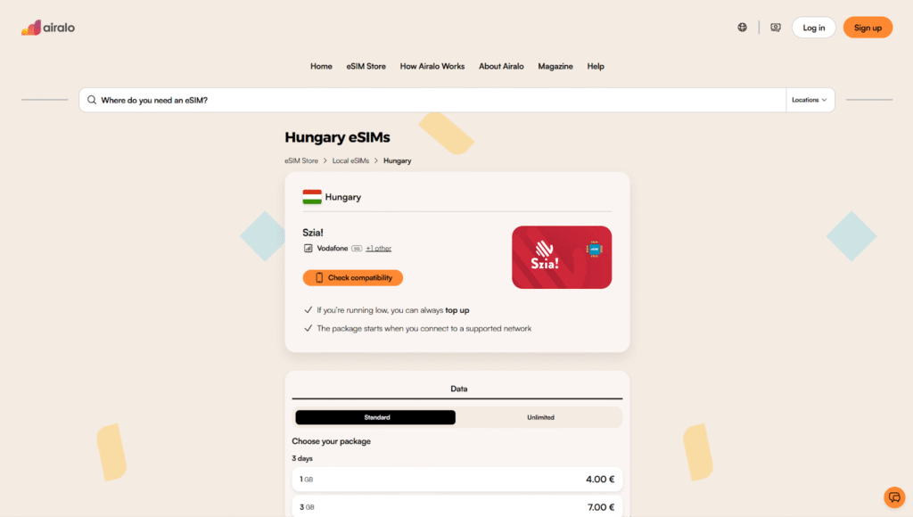 airalo hungary esim homepage