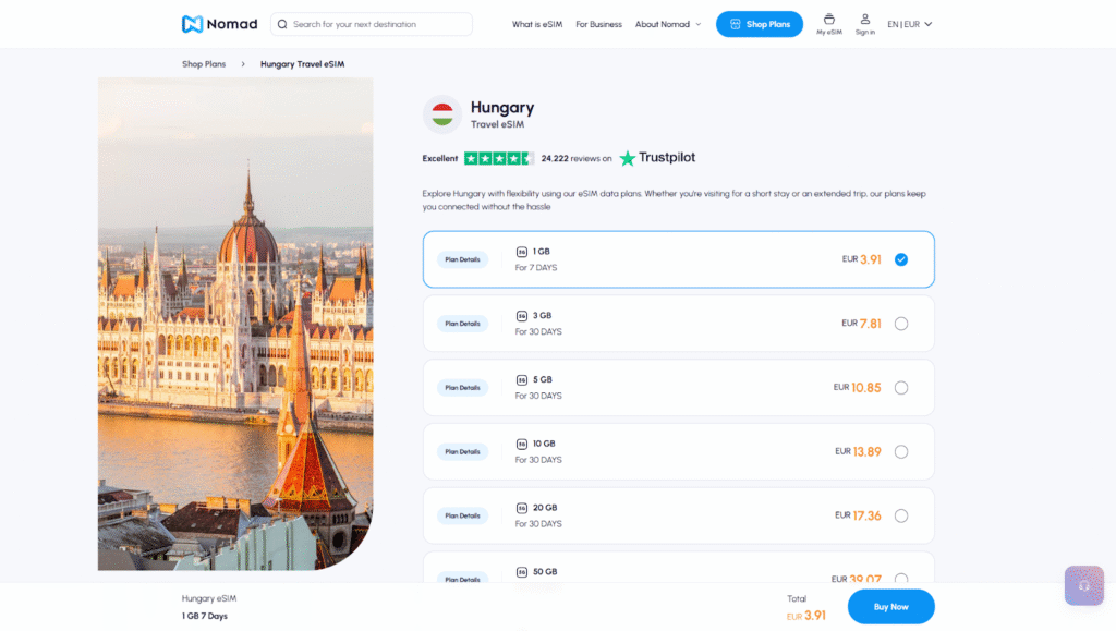 nomad hungary esim homepage