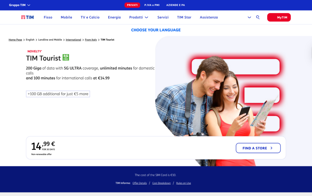 TIM network in Italy