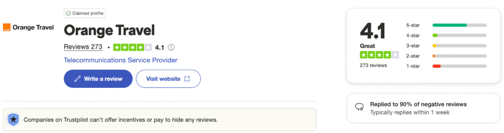 orange esim customer review trustpilot