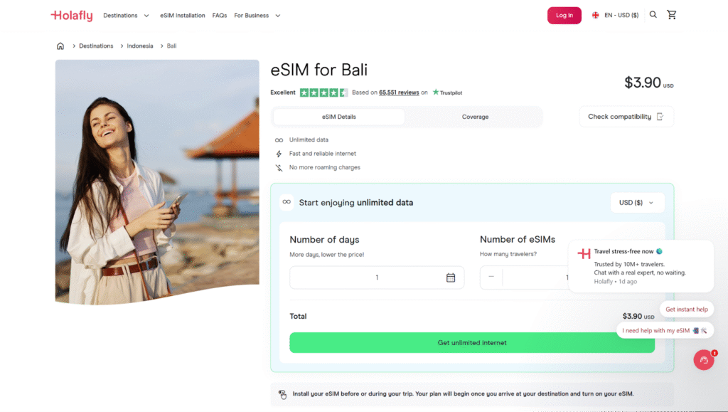 holafly esim homepage, sim card bali alternative