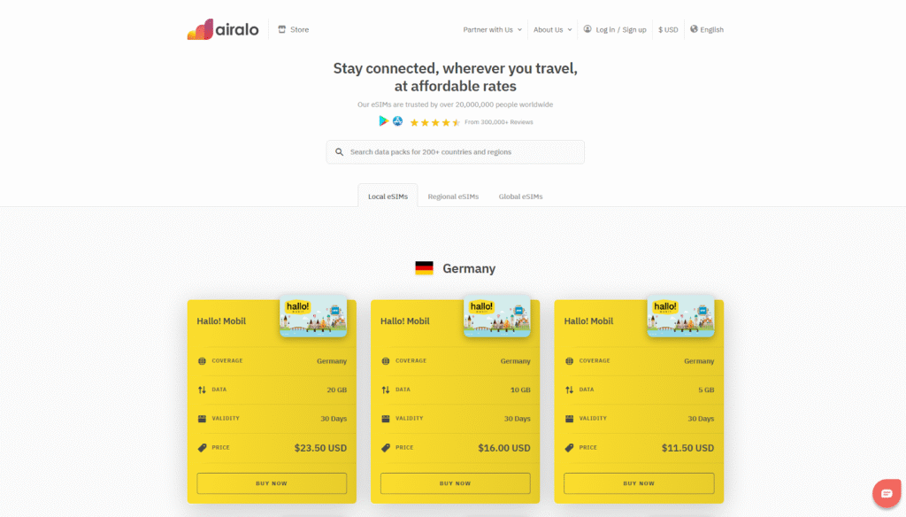 airalo eSIM Germany landing page
