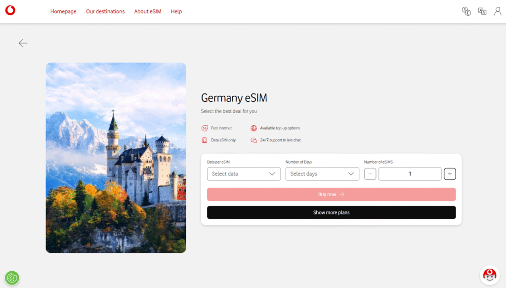 vodafone eSIM Germany landing page