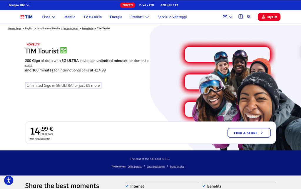 tim tourist, best SIM for Italy