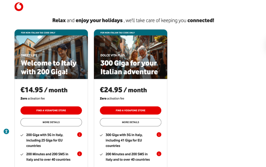 vodafone italy, best sim card for italy