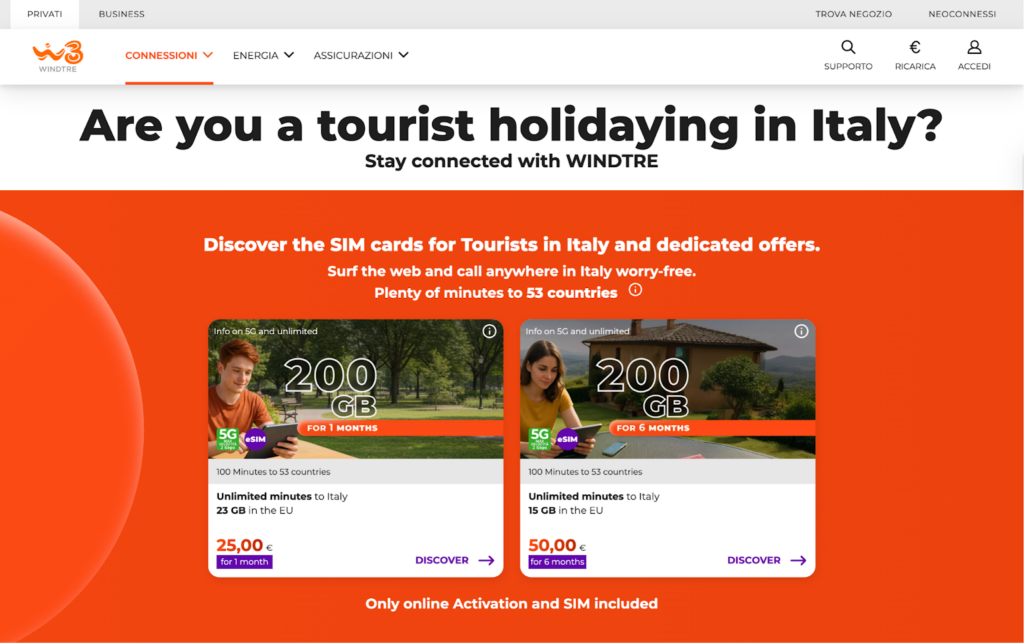 windtre, best SIM card for italy