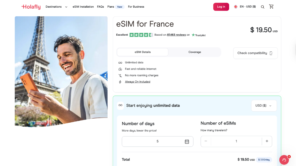 holafly esim to avoid roaming in france