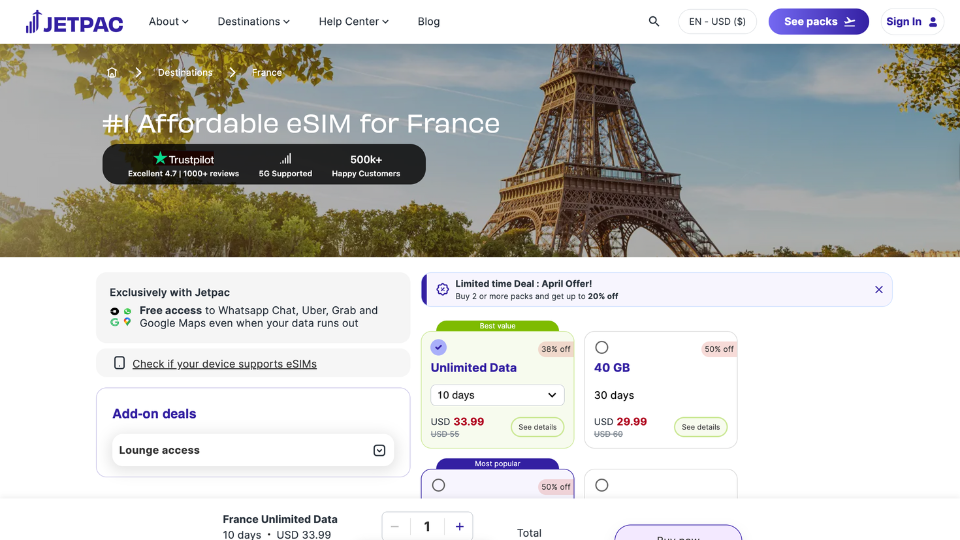 jetpac esim to avoid roaming in france