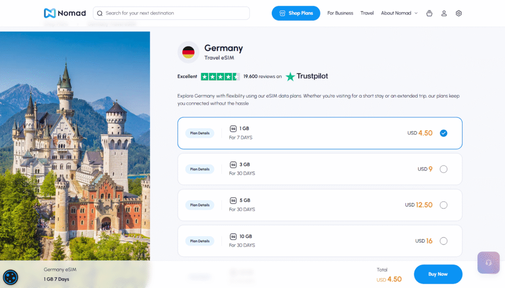 nomad eSIM Germany landing page