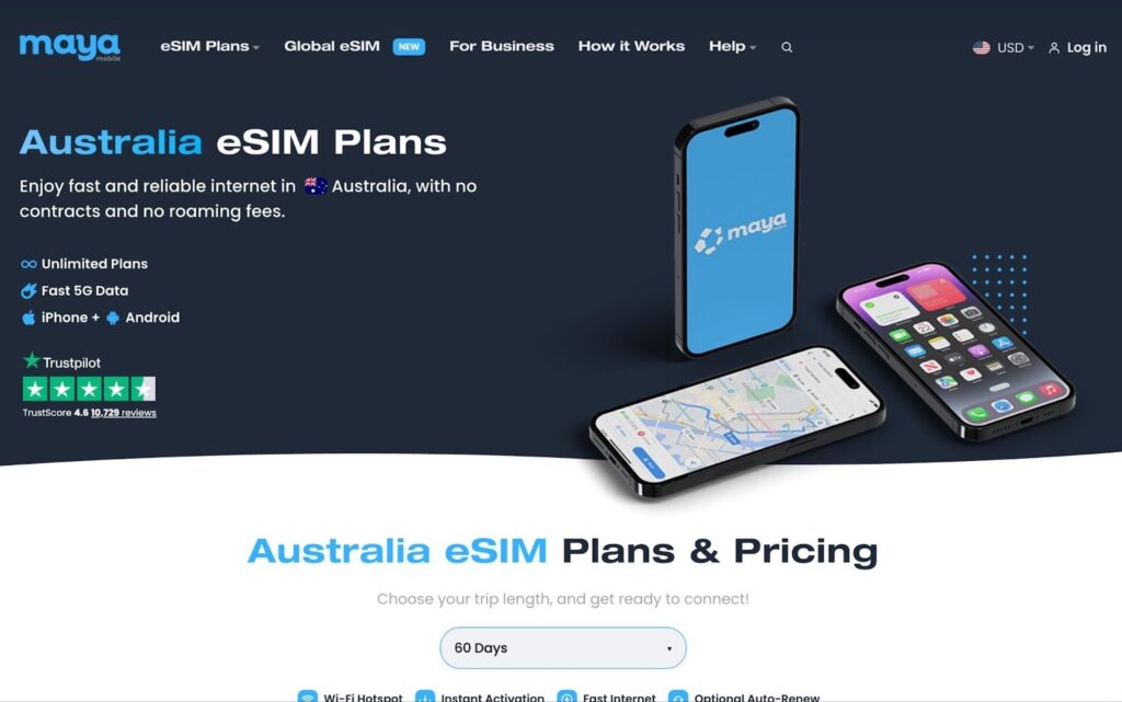 maya mobile esim provider homepage