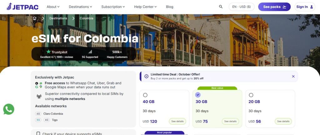jetpac, best esim for colombia homepage