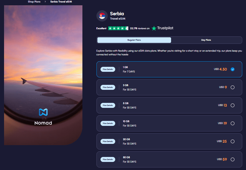 best esim for serbia, nomad homepage