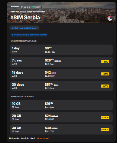 best esim for serbia, yesim homepage