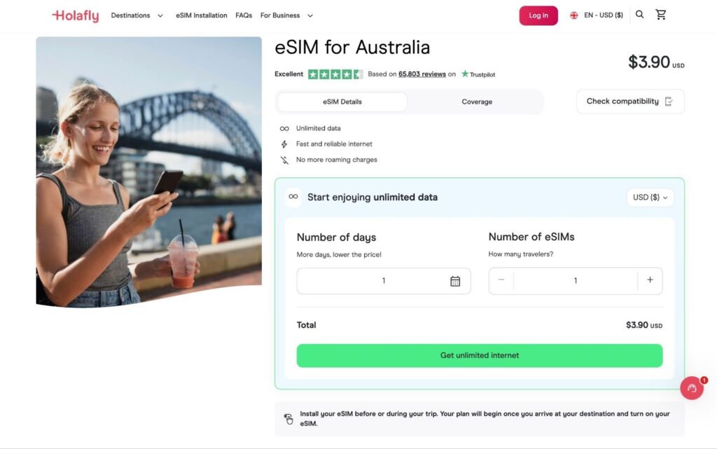 holafly esim provider homepage