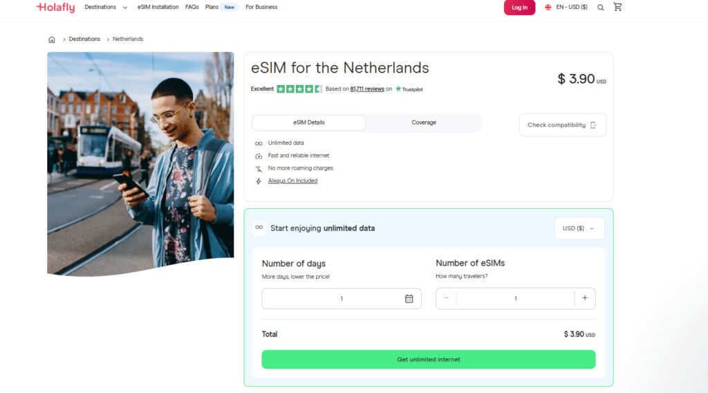 holafly esim as alternative to pocket wifi amsterdam