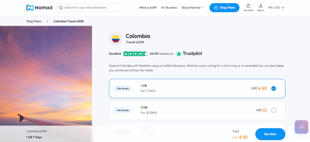 nomad colombia esim page