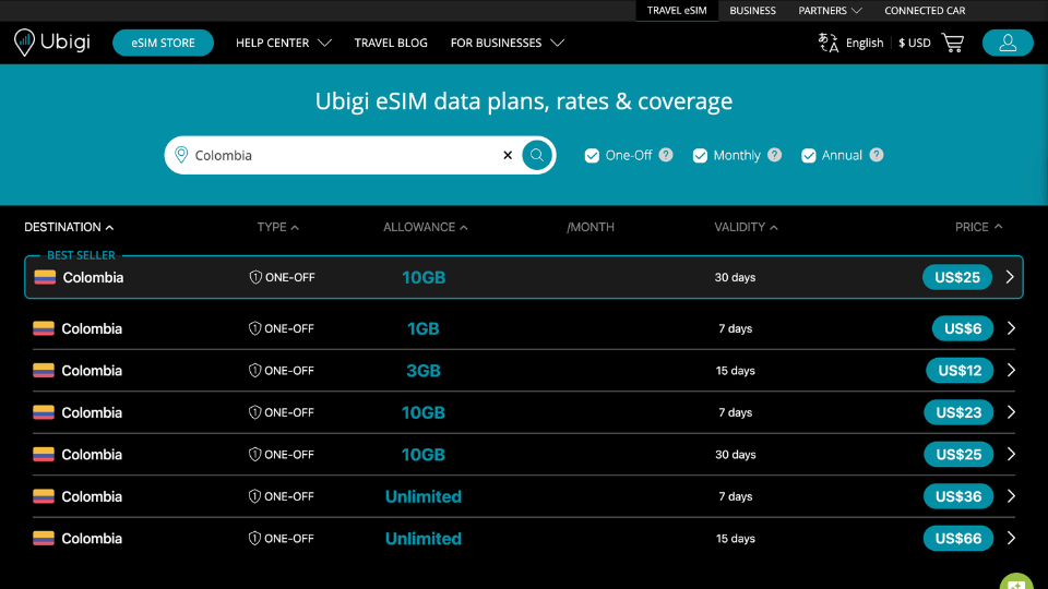 ubigi esim, alternative to pocket wifi colombia