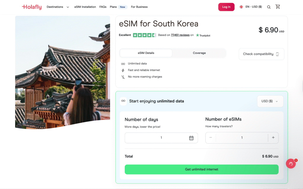 holafly esim to get wifi at incheon airport