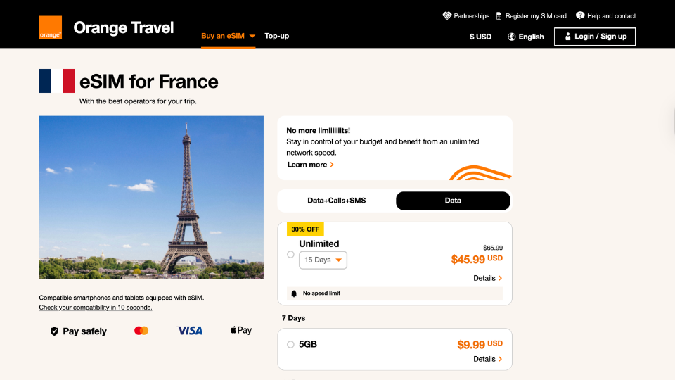 orange esim, pocket wifi paris alternative