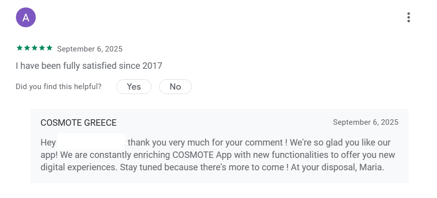 cosmote esim positive customer review on trustpilot