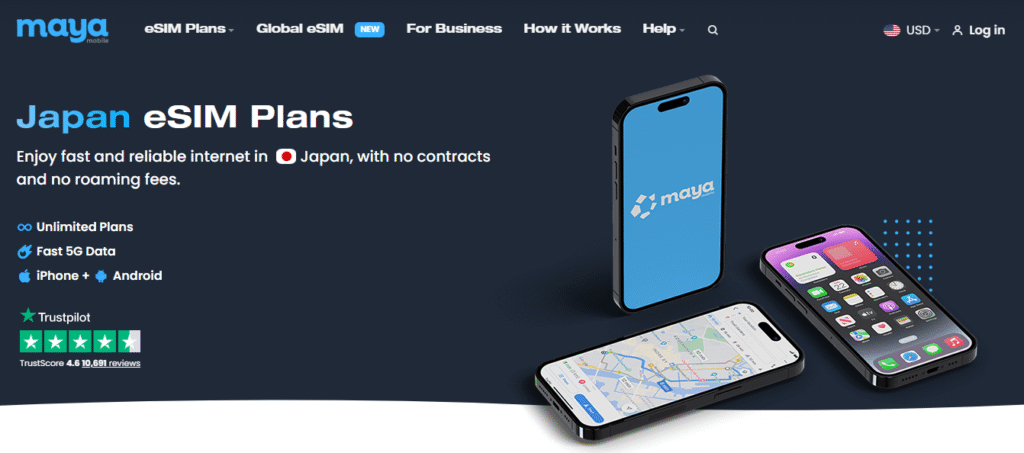 maya homepage, japan esim provider