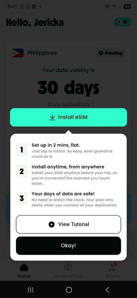 truely esim installation via app