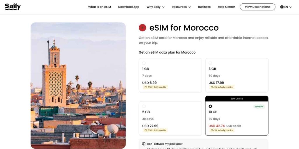 Morocco esim providers: Saily