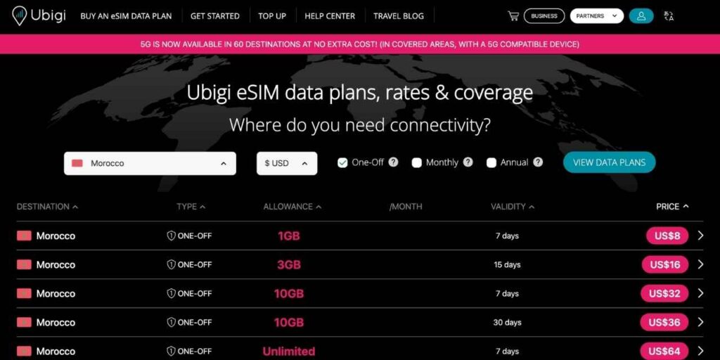 Morocco esim providers: Ubigi