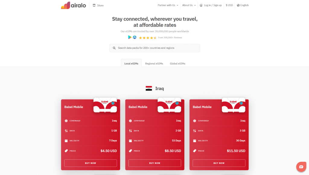 iraq esim: airalo homepage