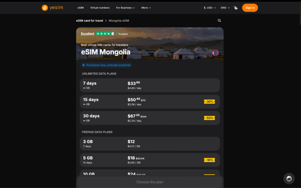 mongolia esim providers: yesim