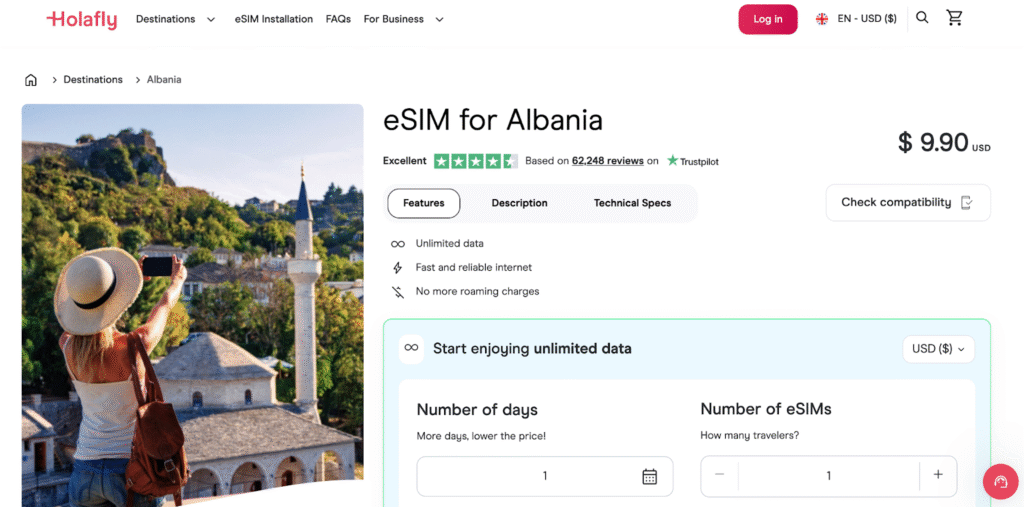 holafly esim, best esim for albania