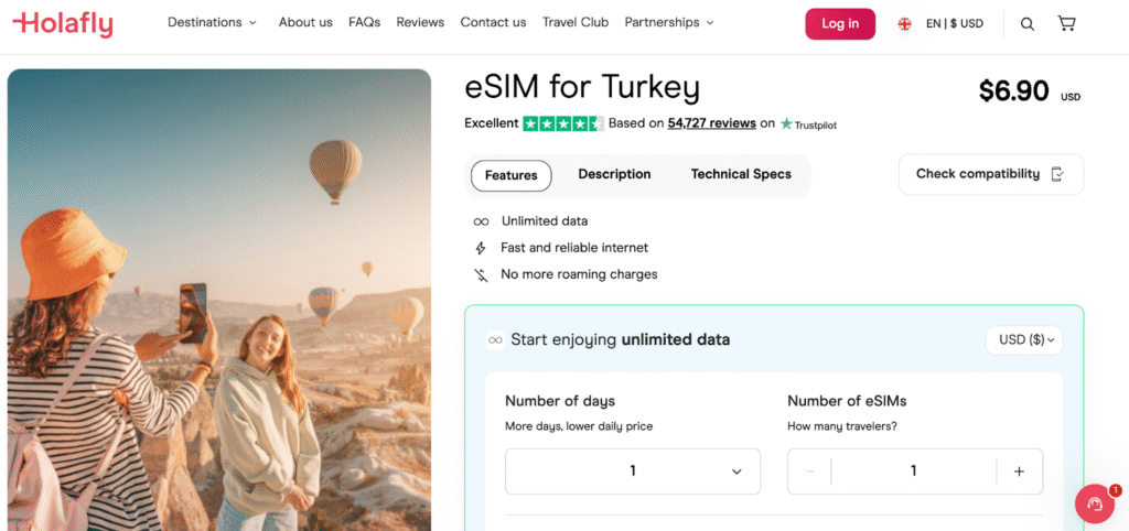 best turkey esim: holafly homepage