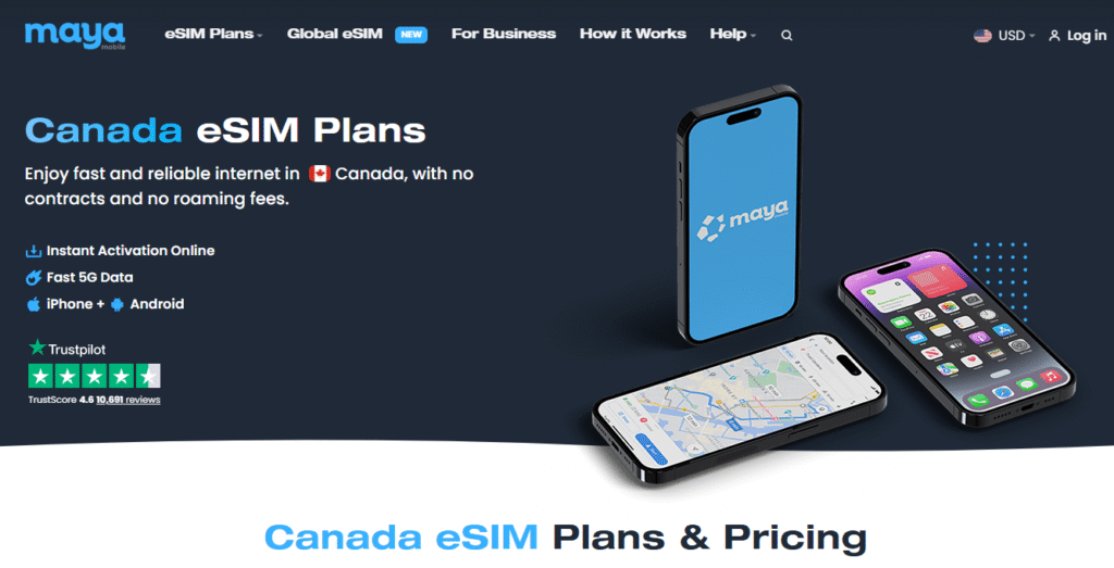 maya mobile esim provider for canada homepage