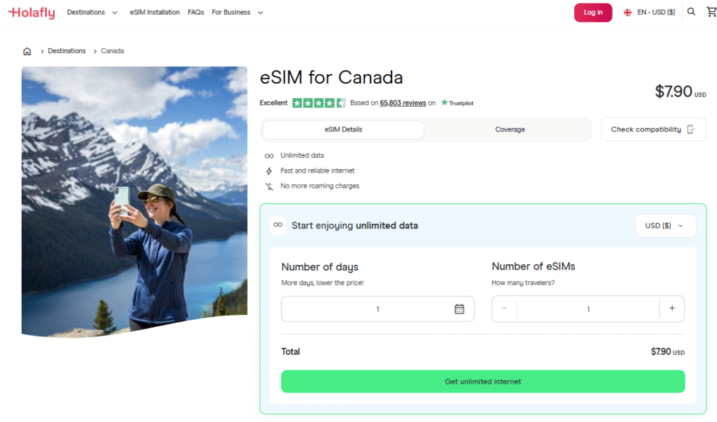 best esim for canada: holafly