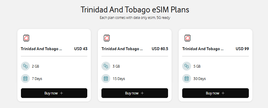 vodafone homepage, provider of esims for trinidad and tobago