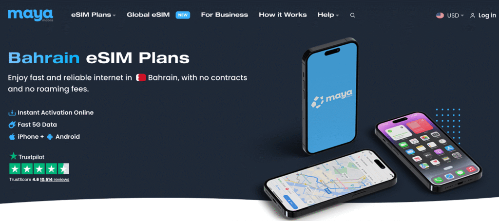 maya mobile homepage, best esim for bahrain