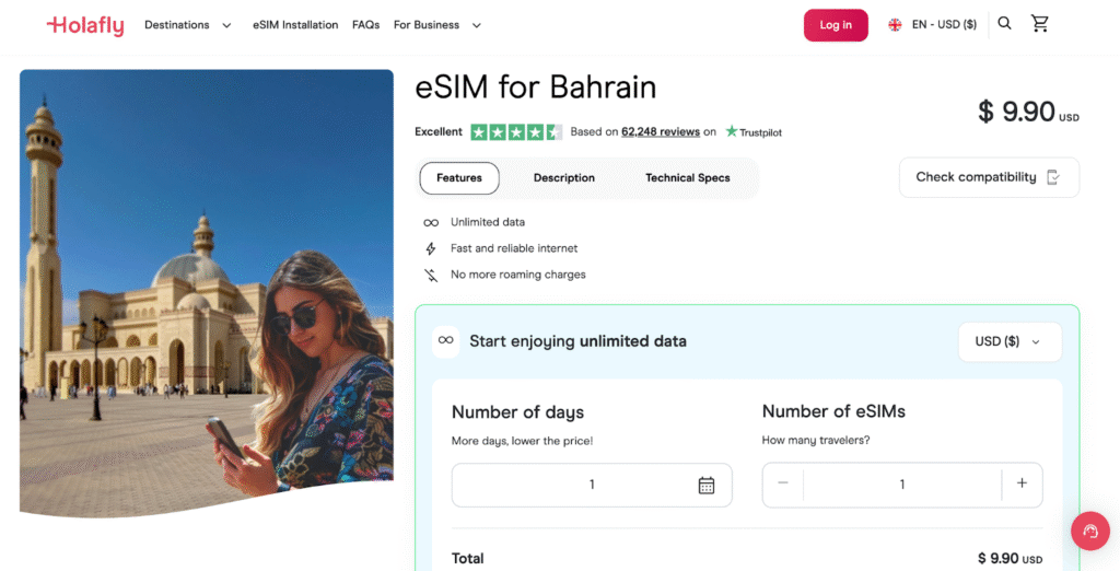 bahrain esim provider homepage: holafly