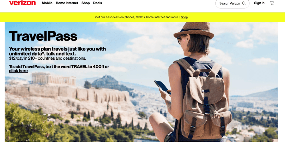verizon travel pass, internet options in france