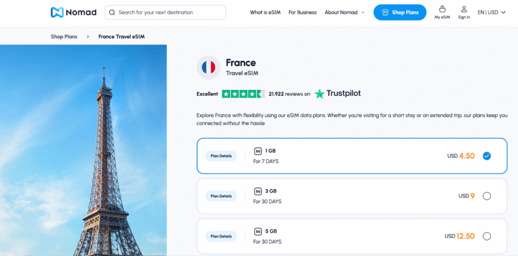 nomaf esim, france esim provider homepage