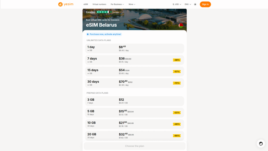yesim esim for belarus